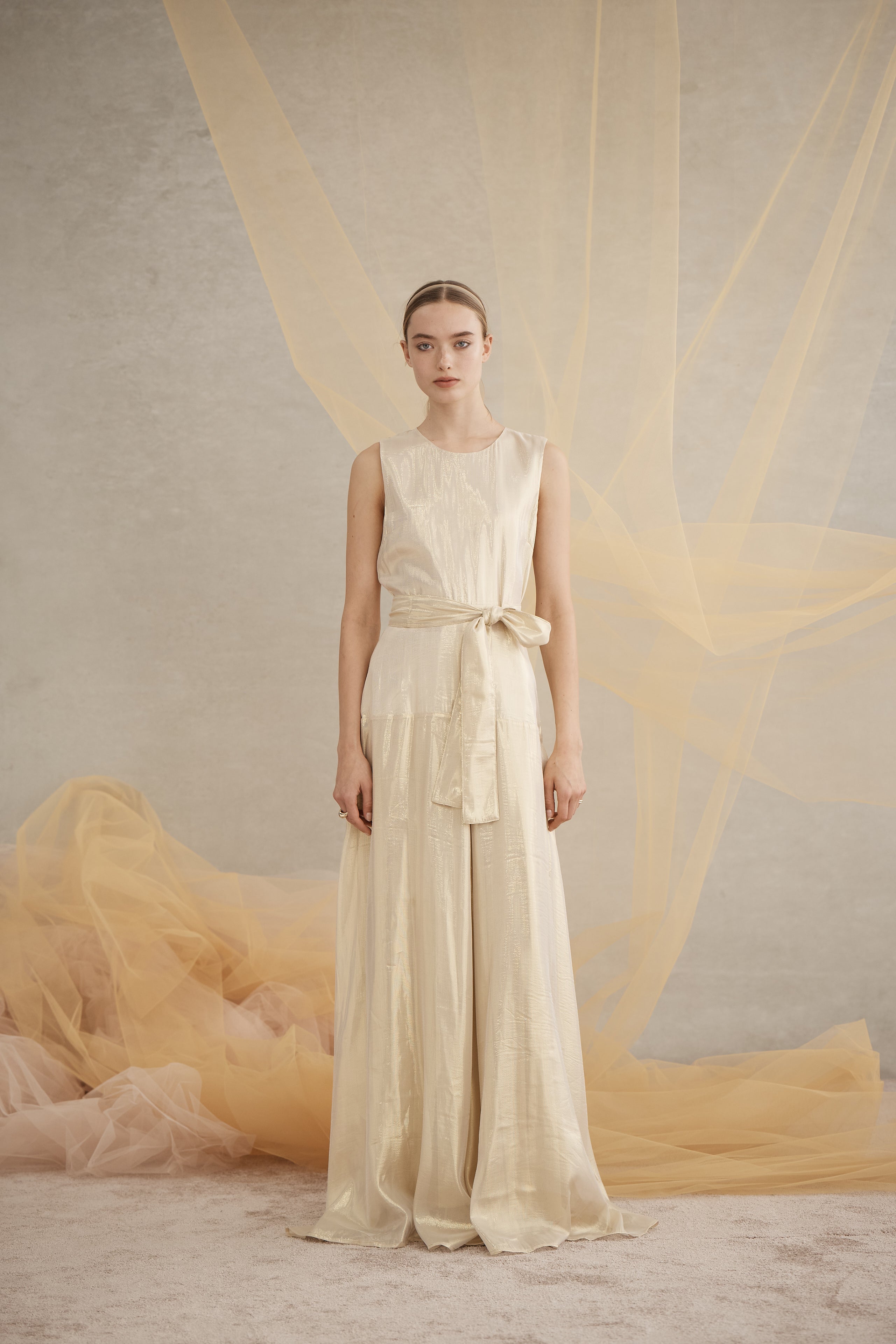 slim fit dress slacks Gold Foil Plunge Maxi Dress by Chloe Lewis main image 0
