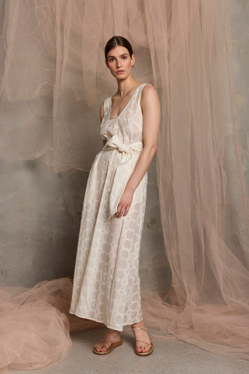 Milazzo Embroidered Belted Maxi Dress