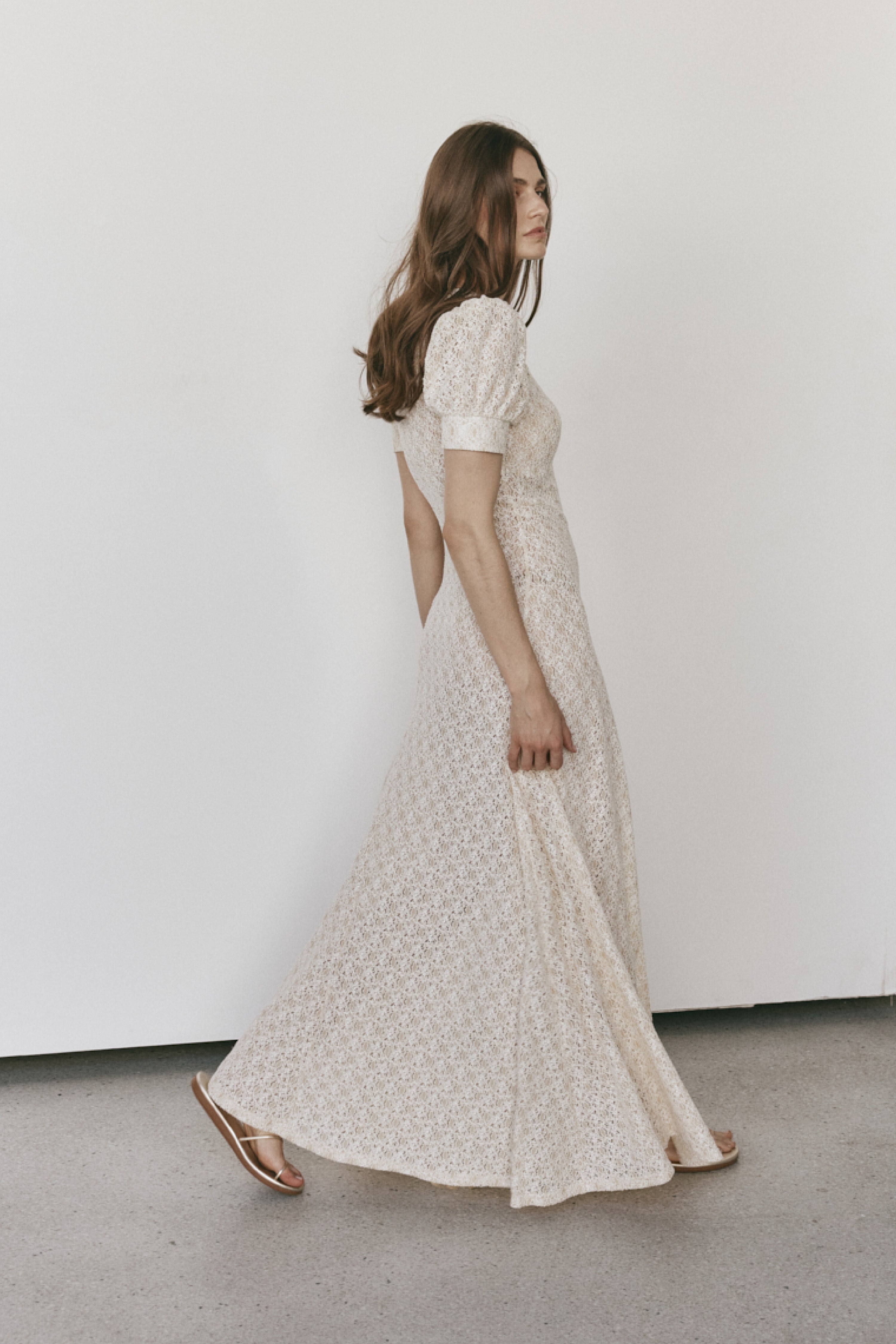 Ravello Puff Sleeve Maxi Dress | Ivory Stretch Lace – Luxe de