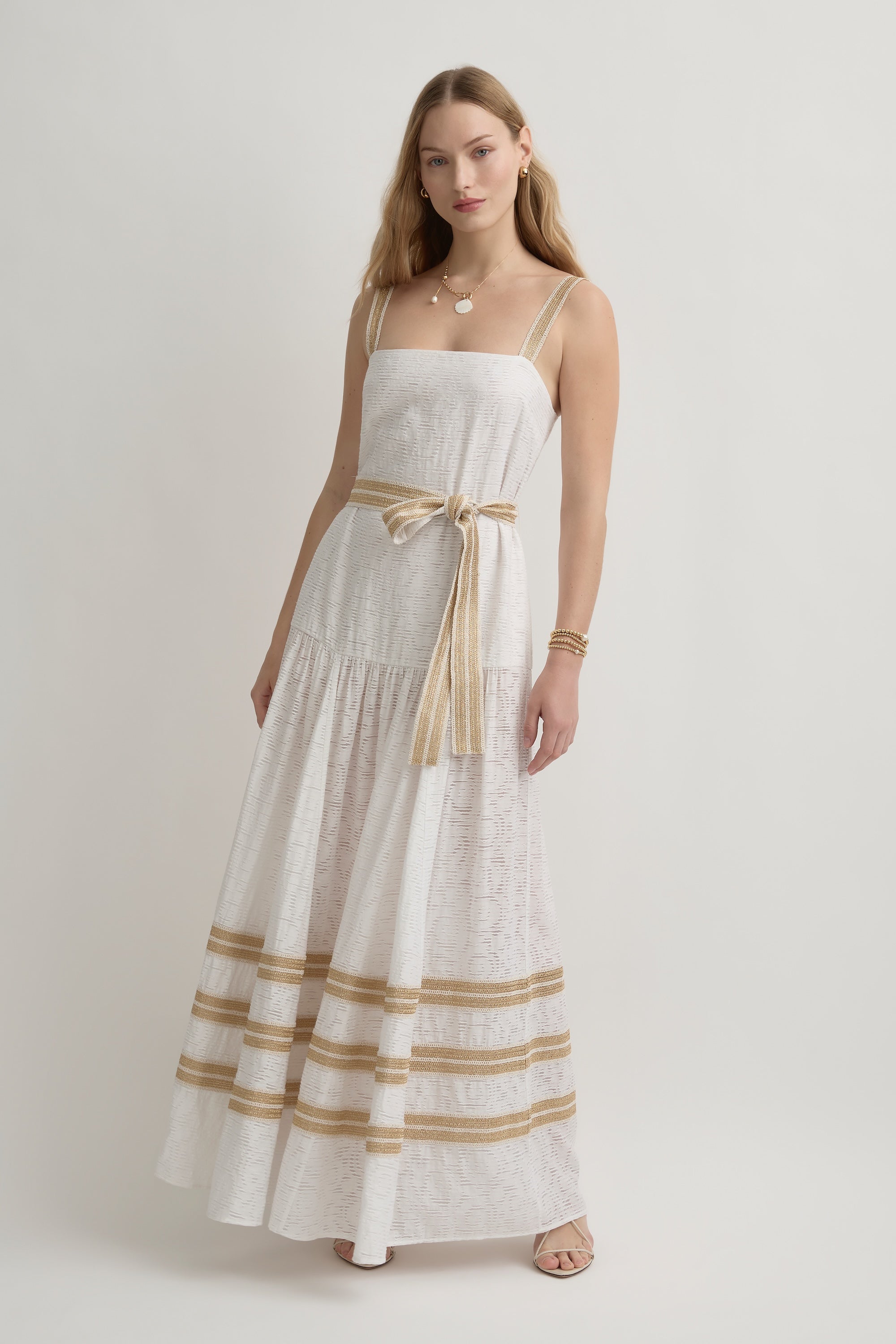 drop waist sun dress Fiore Sundress White – Luxe de Valentina $100-$150 Its ruffled top adds 2026 Lilac Bridesmaid Dresses Color:NUDE MULTI