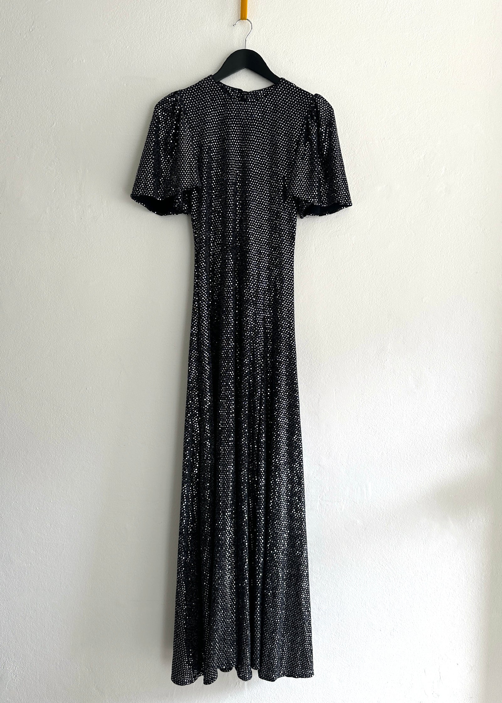 Fluted Como Maxi Dress | Silver Sequin Lame