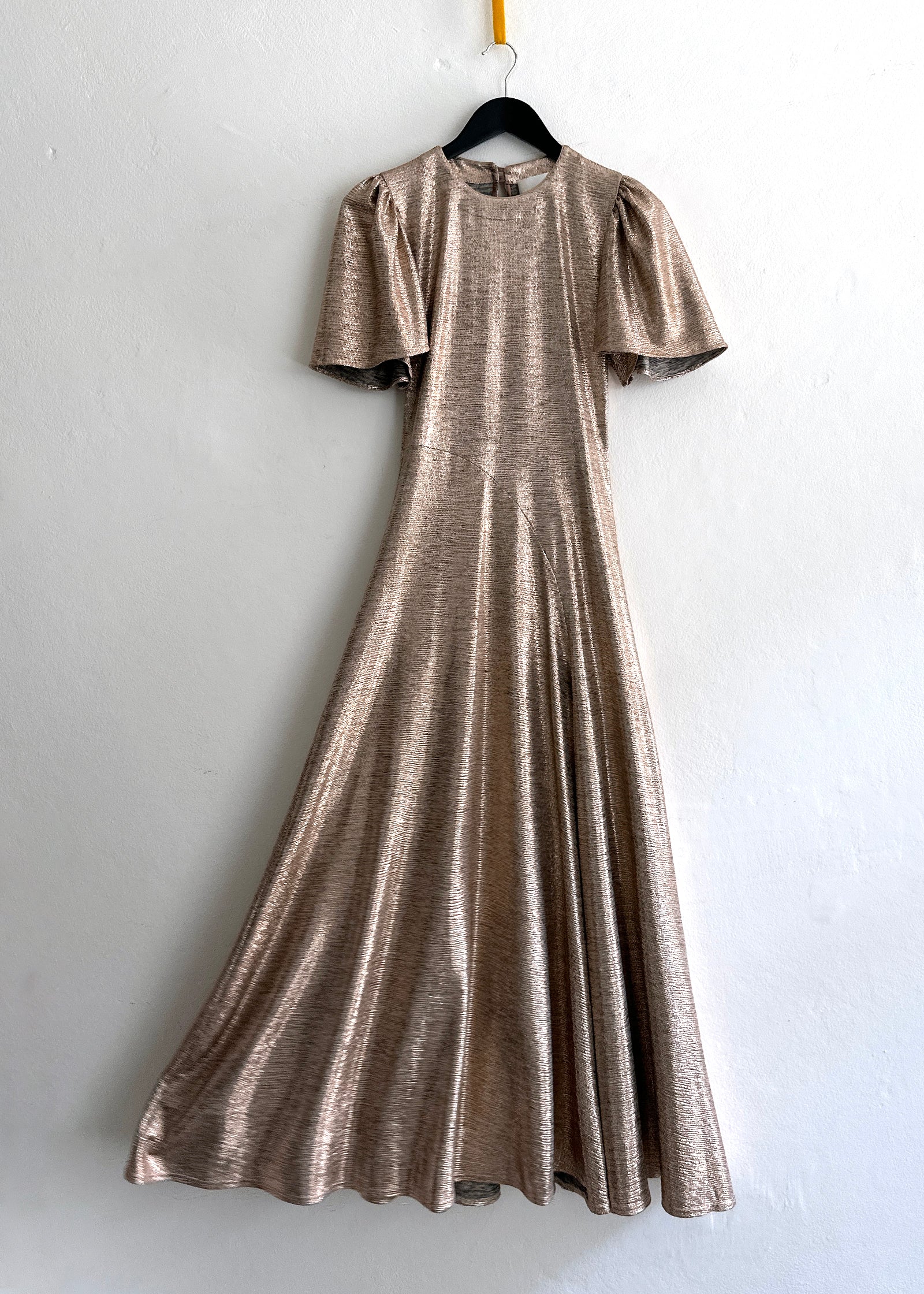 Fluted Como Maxi Dress | Rose Gold Shimmer