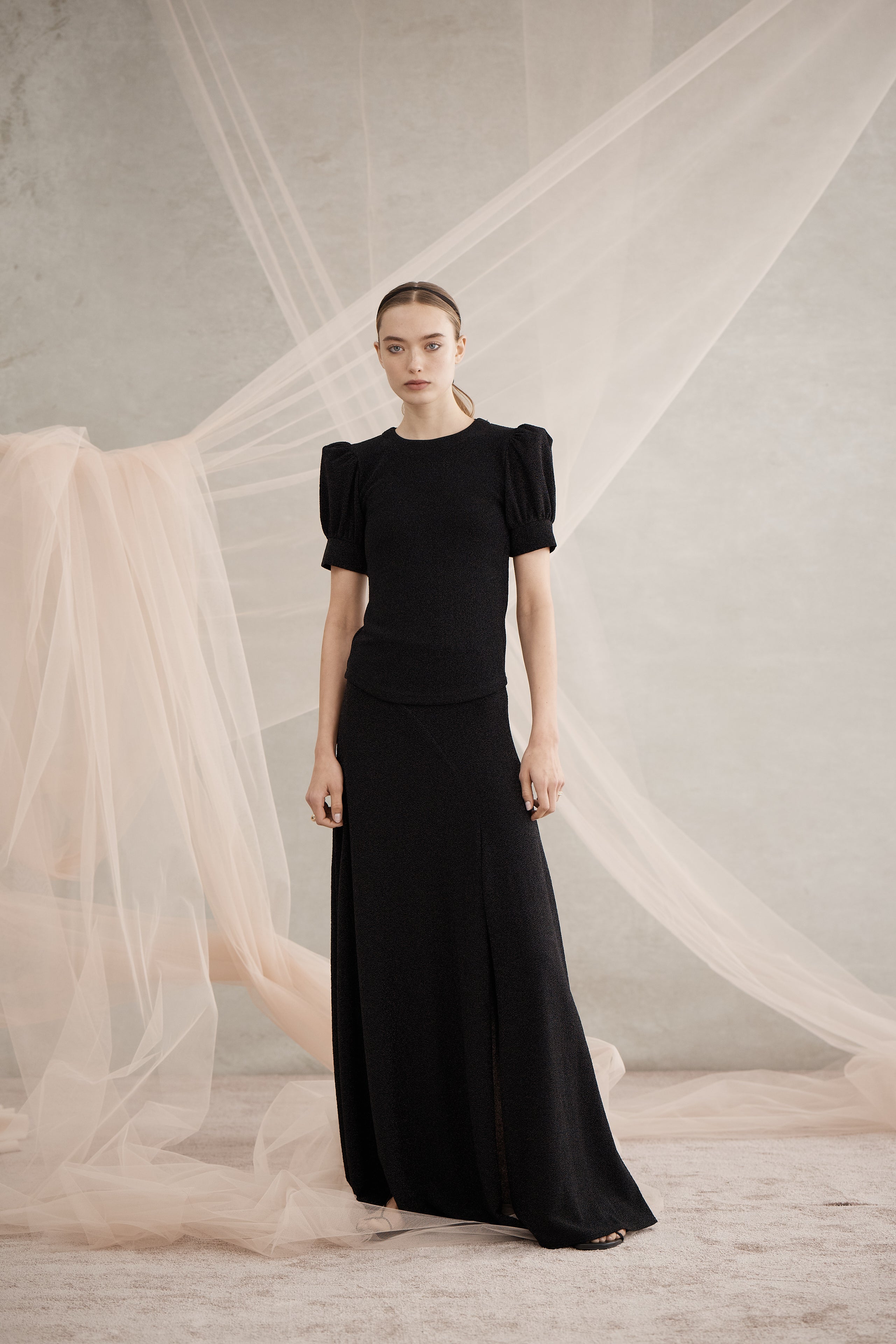 【美品】FETICO PUFF SLEEVE KNIT DRESS Shape Cream Square Neck Puffball Sleeve Maxi Dress | Shape | PLT USA