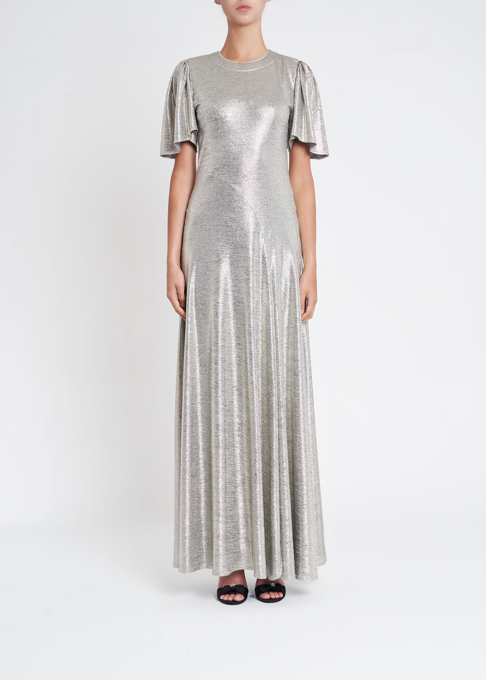 Fluted Como Maxi Dress | Silver Moonlight Shimmer