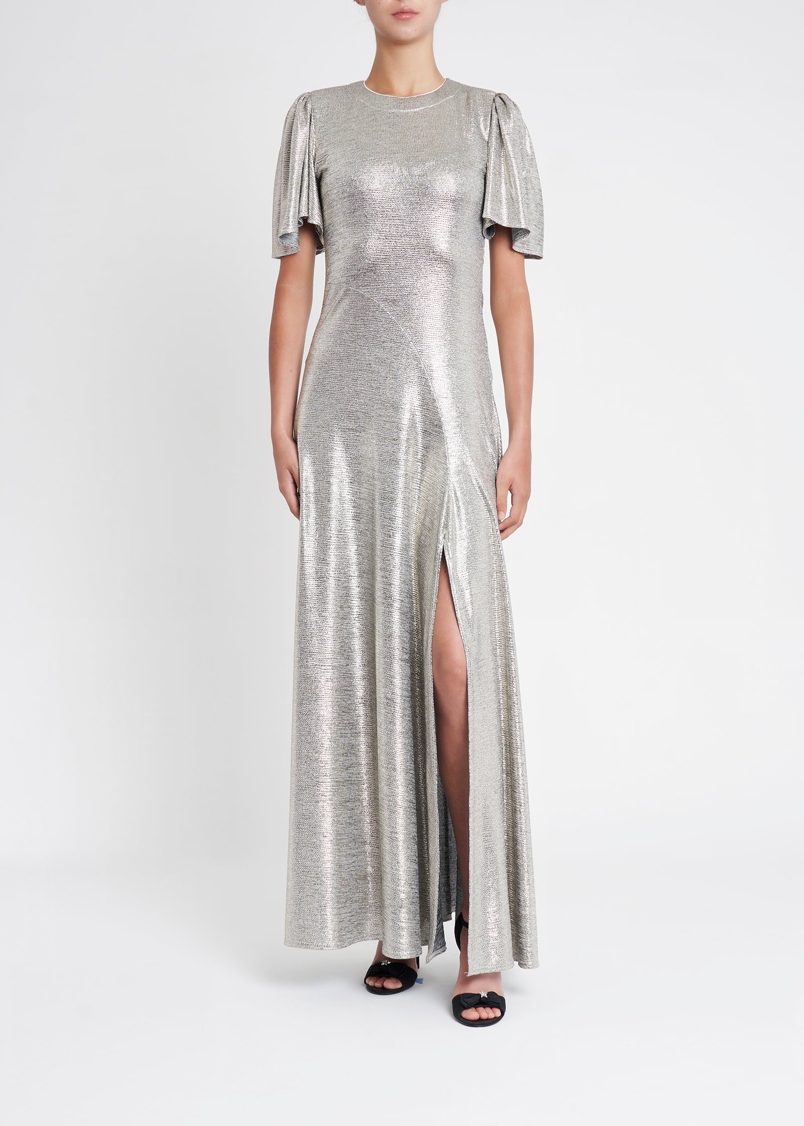 Fluted Como Maxi Dress | Silver Moonlight Shimmer