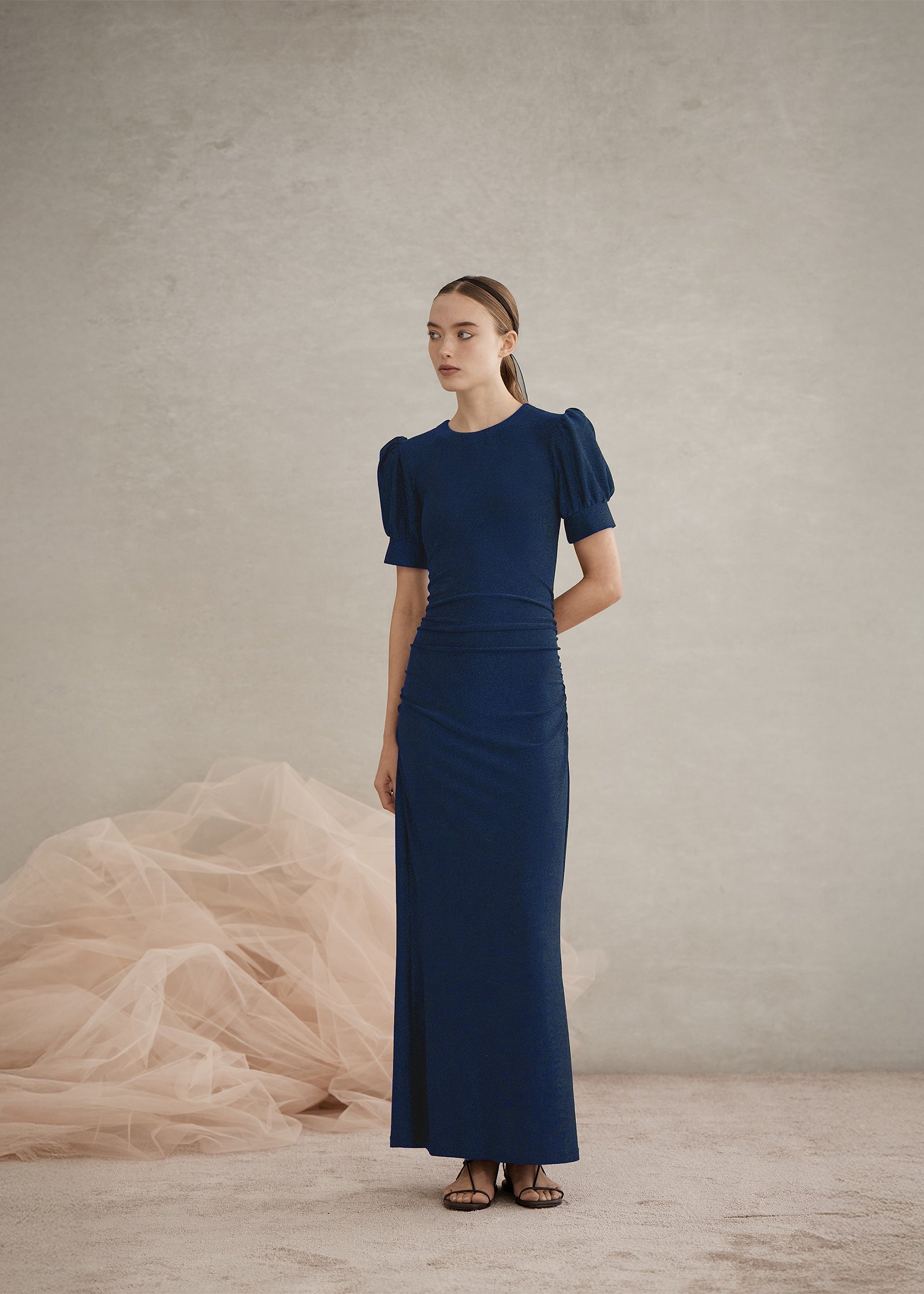 Ruched Como Maxi Dress | Black Metallic Knit – Luxe de Valentina