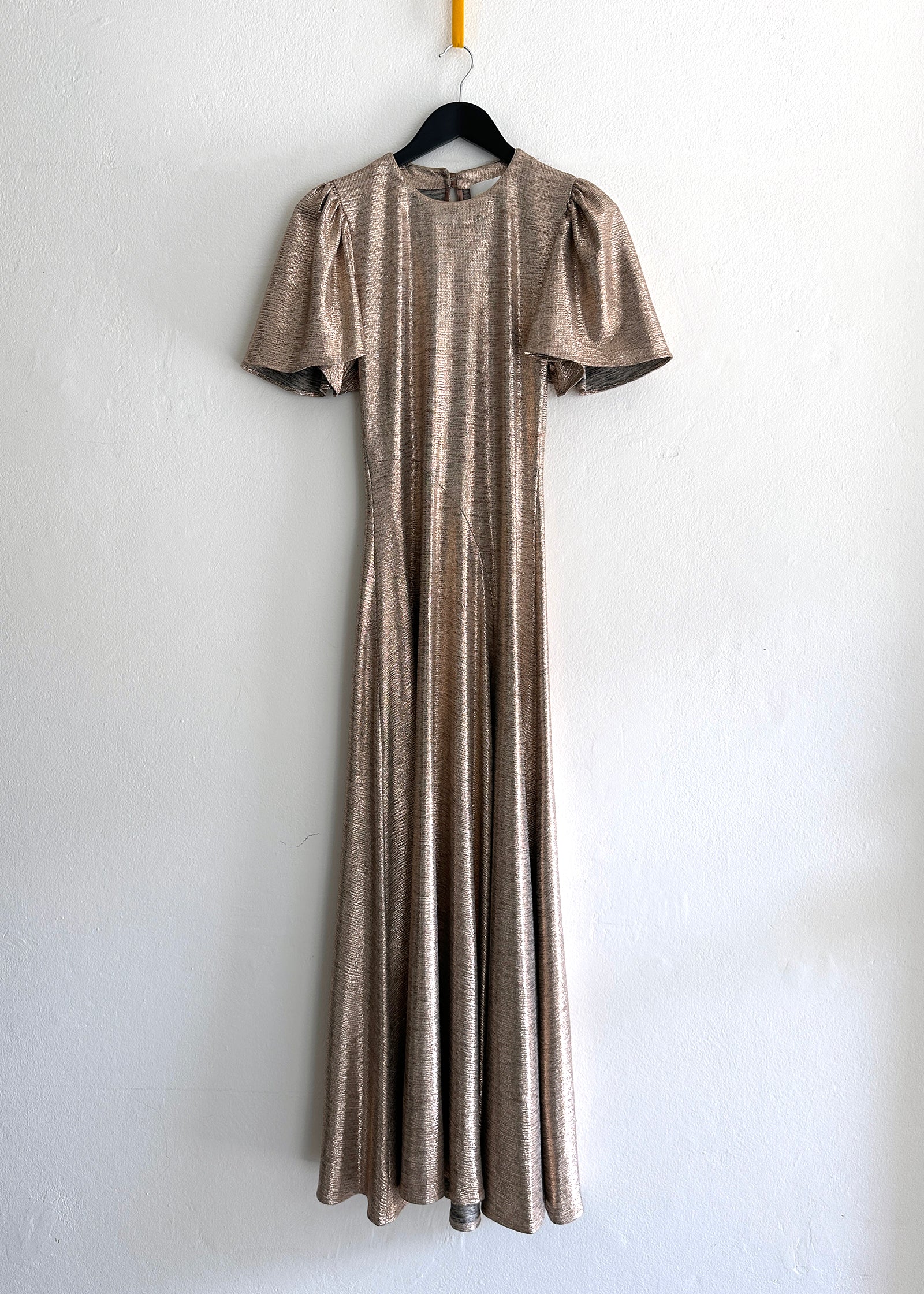 Fluted Como Maxi Dress | Rose Gold Shimmer