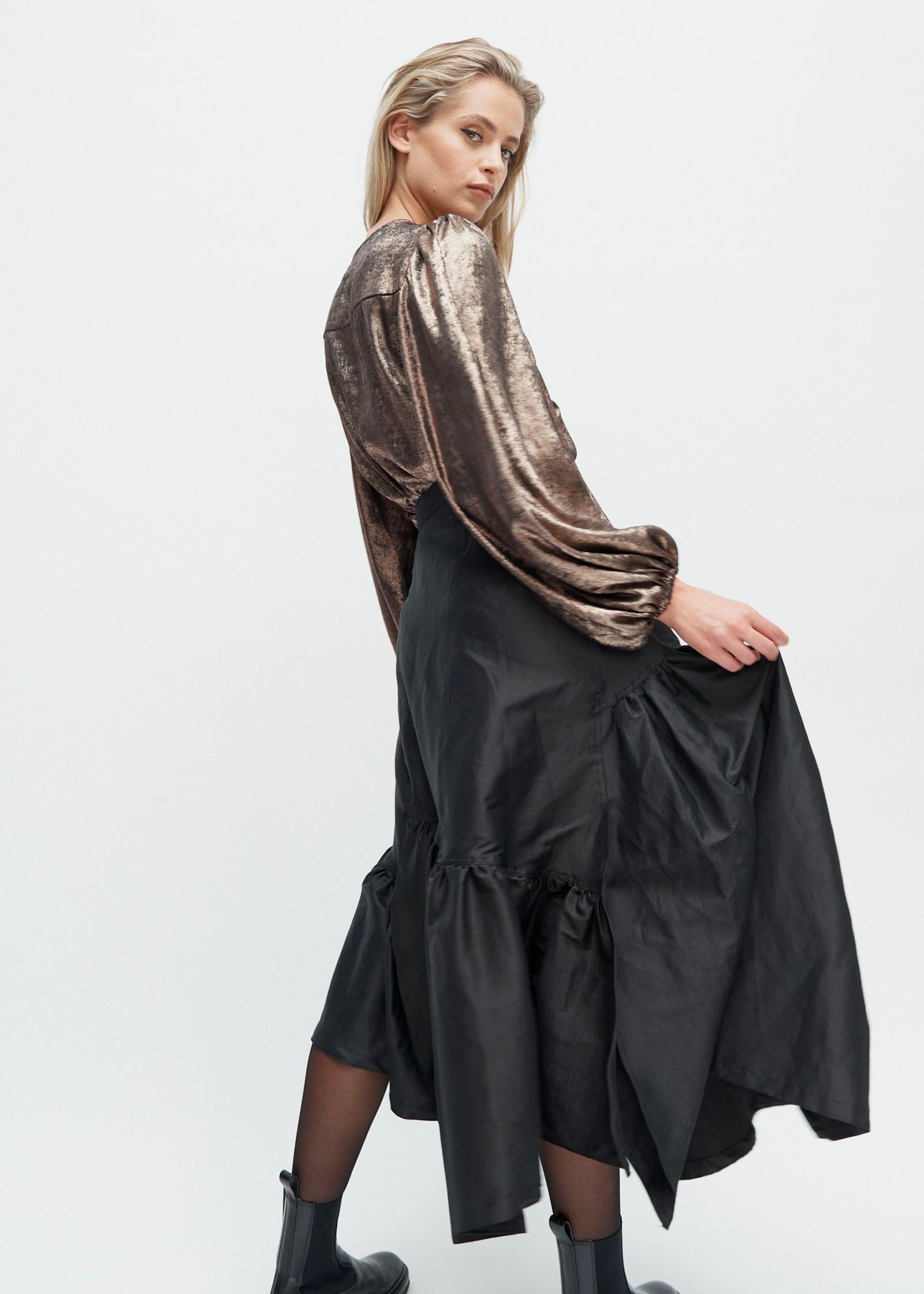 Seville Ruffle Midi Skirt | Black