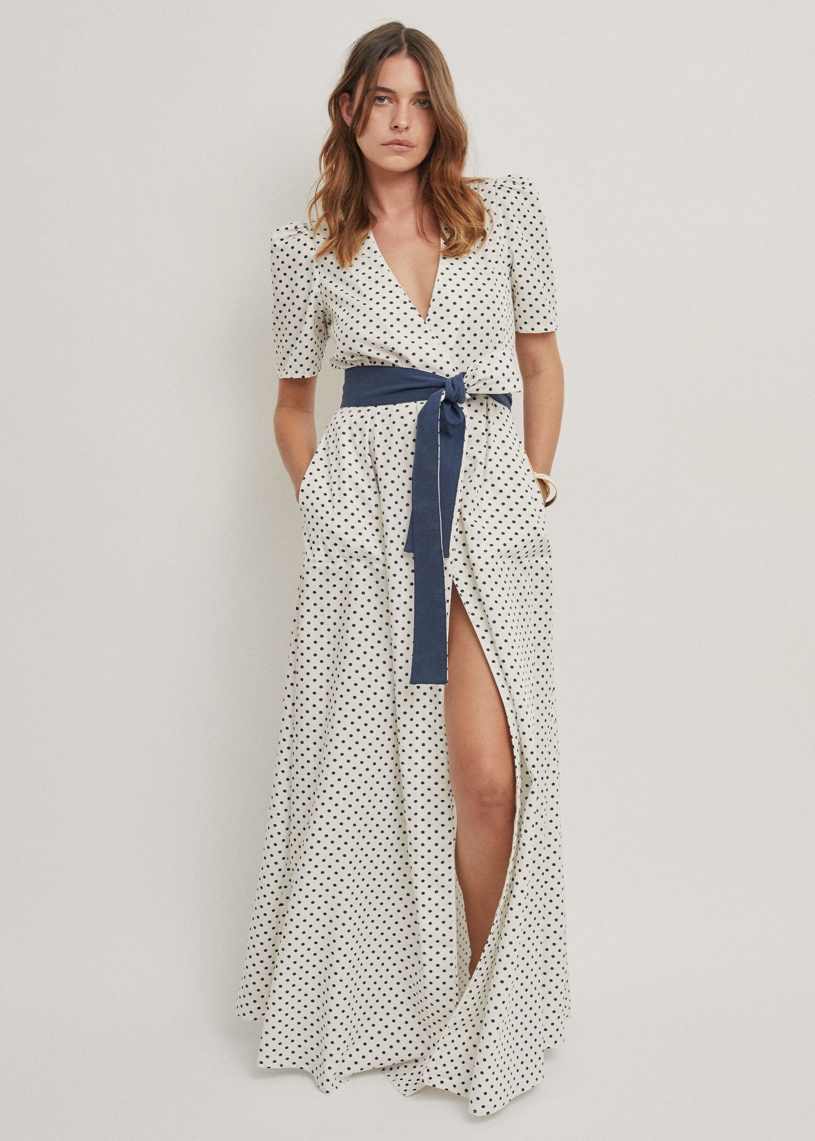 La Luna Wrap Maxi Dress | Navy/White Spot